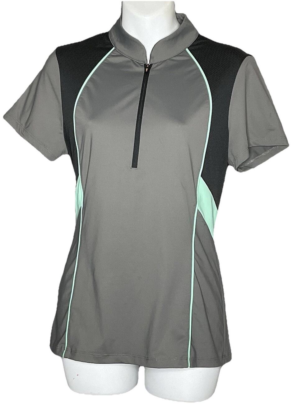 Kerrits Riding Shirt Womens Small Gray Mint Black 1/4 Zip Mesh Stretch Eqestrian